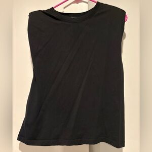 Black Zara cap sleeve/ padded shoulder top. Great elevated basic